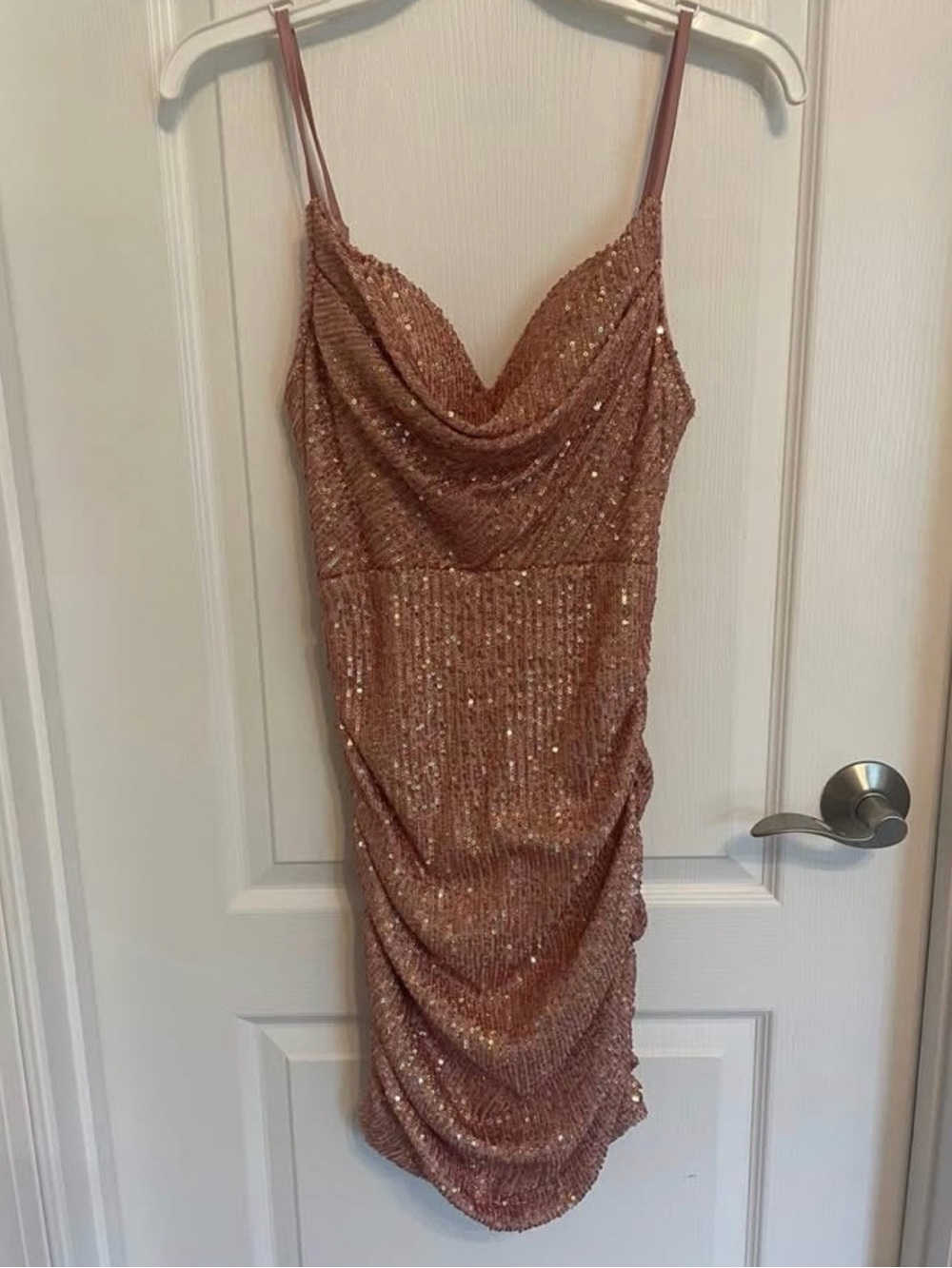 Hello Molly Rose Gold Sequin Cowl Mini Dress